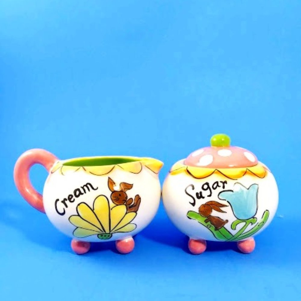 EASTER/SPRING*SUGAR BOWL & CREAMER SET* SPRING HAS SPRUNG*CRACKER BARREL